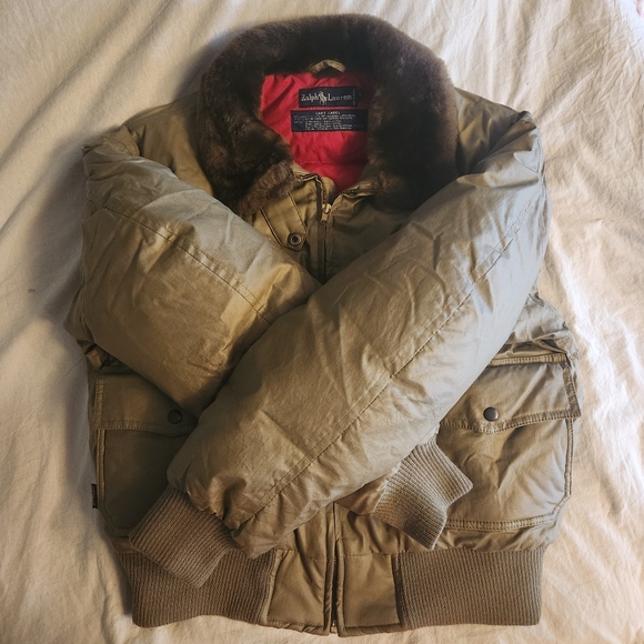 Vintage Ralph Lauren bomber jacket. size L. stone color. like new - Picture 4 of 7